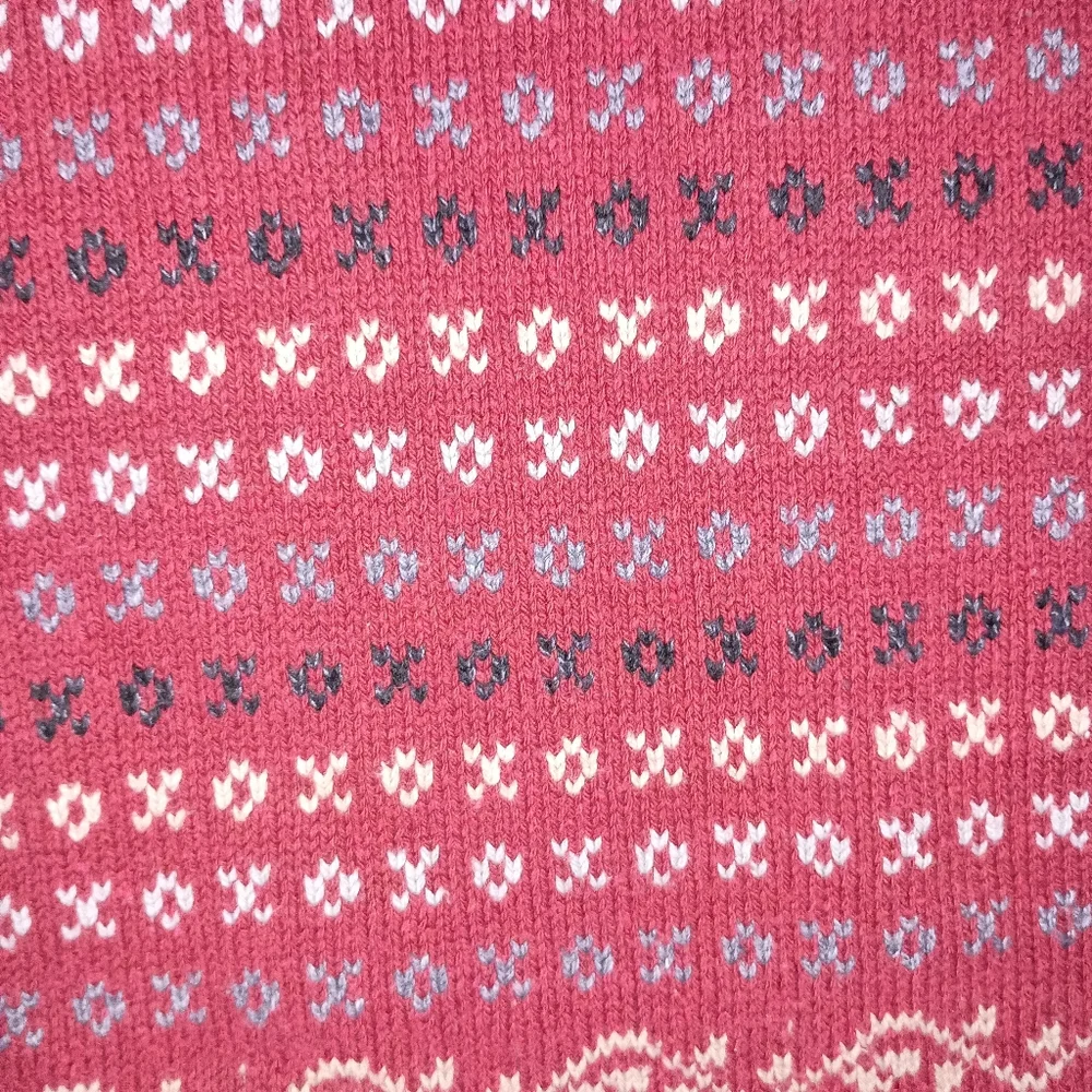 Womens Eddie Bauer Red Blue Beige Fair Isle Sweater Size Large Made in USA